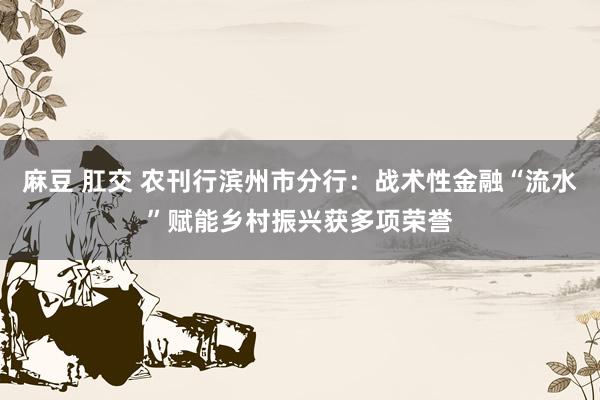 麻豆 肛交 农刊行滨州市分行：战术性金融“流水”赋能乡村振兴获多项荣誉